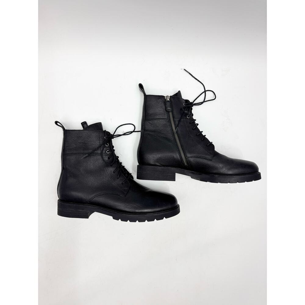Eileen Fisher Black Leather Laceup Combat Coin Boot Bootie Sz 10